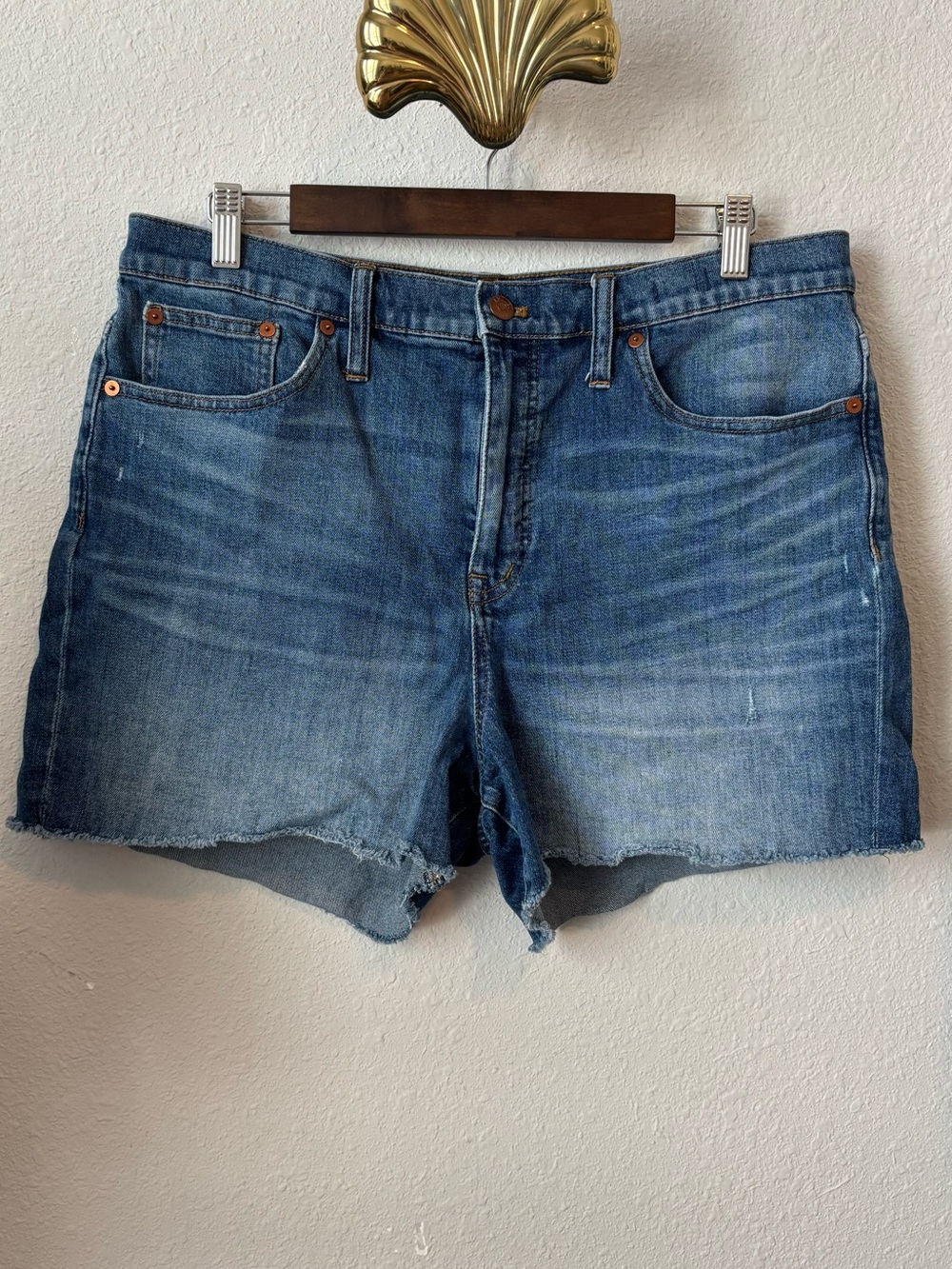 Madewell Mid Blue Distressed Denim Cutoff Shorts